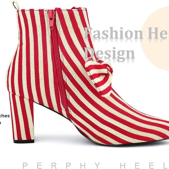 Bow Stripe Pointed Toe Chunky Heels - Picture 6 of 7